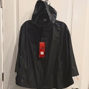 NWT 32 Degrees Black Hooded Poncho Sz S/M